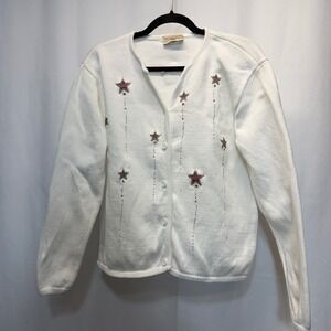 Longaberger Homestead White Knit Medium Cardigan & Sleeveless Top Patriotic READ